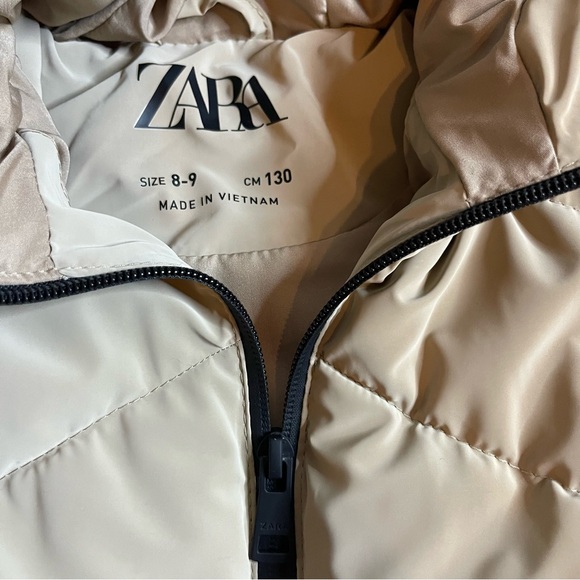 Zara Tan Puffer Coat With Rubberish Detail NWOT - Picture 8 of 8
